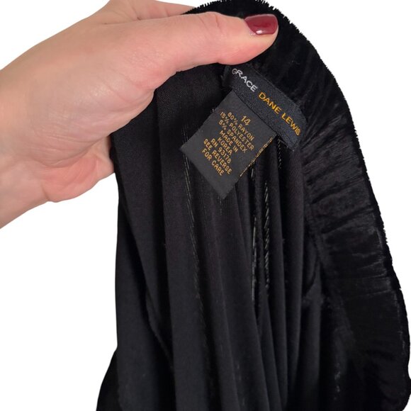 Grace Dane Lewis Vintage Black Velvet Skirt Size 14 Elastic Fit & Flare - Picture 5 of 5